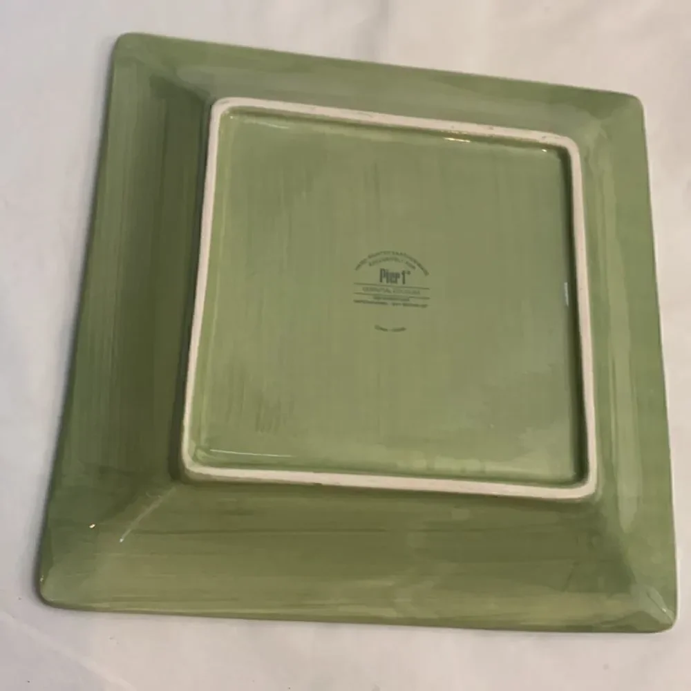 Pier 1 Hand Painted Earthenware 10 1/2 Inches Square Dinner Plate Heavy Glossy